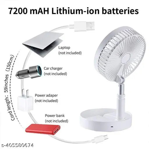 USB Rechargeable Electric Desktop Fan Height Adjustable Foldable & Portable