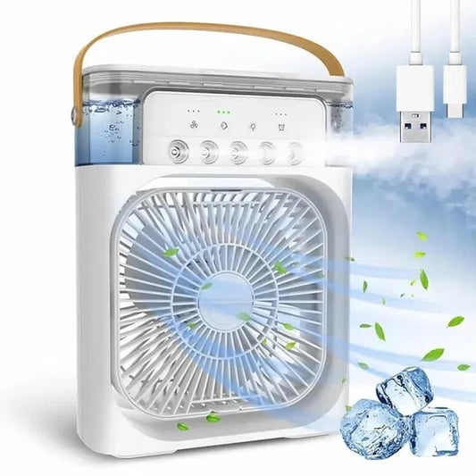 Portable Mini Fan Cooler with 7 Colors LED Light, 3 Wind Speeds and 3 Spray Modes